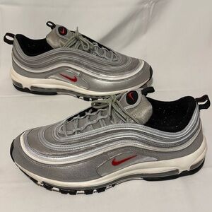 Nike Air Max 97 OG Silver Bullet 2022 Metallic Silver Red DM0028-002 Men Size 14